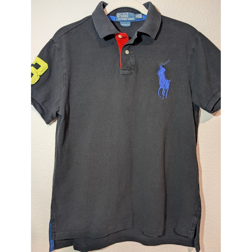 Polo Ralph Lauren Polo Shirt Mens M Black Good Big Blue Pony Custom Fit Cotton